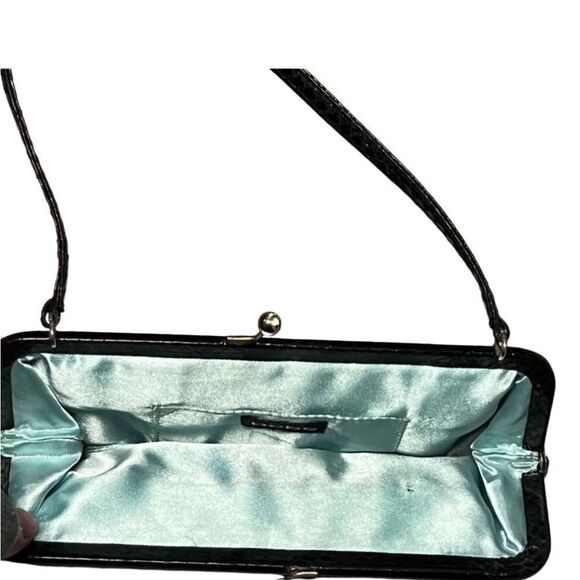 Vintage 90s Y2k Bebe Black Snakeskin Leather Small Evening Handbag Clutch Party - Picture 13 of 13